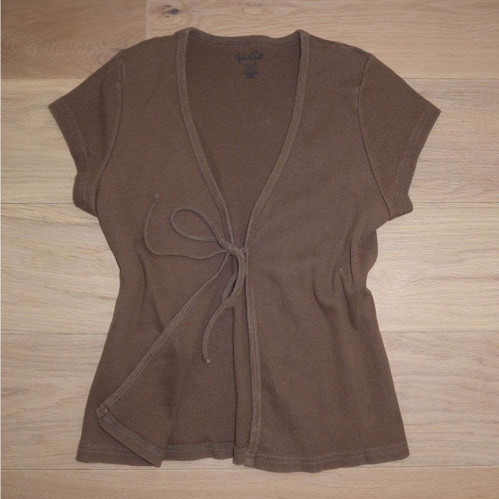 Brandy Melville Brown Tied Short Sleeve Shirt